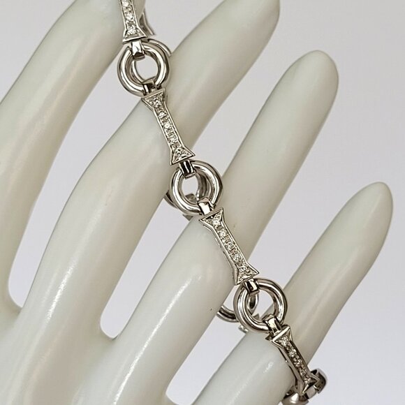 Aaron Basha 18K White Gold Diamond Bar Link Bracelet - Picture 1 of 11